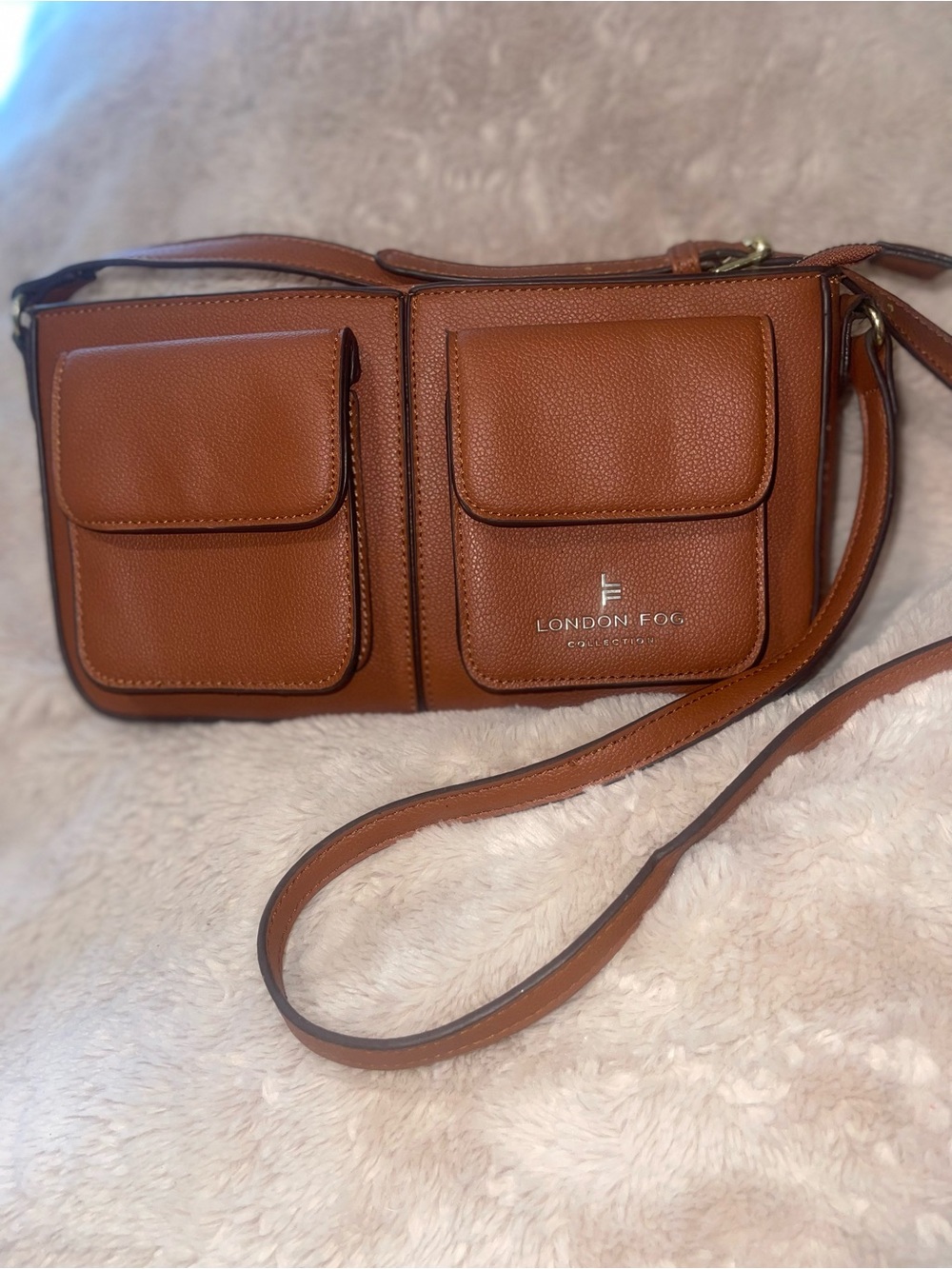 London Fog Brown Crossbody with Dual Front Pockets